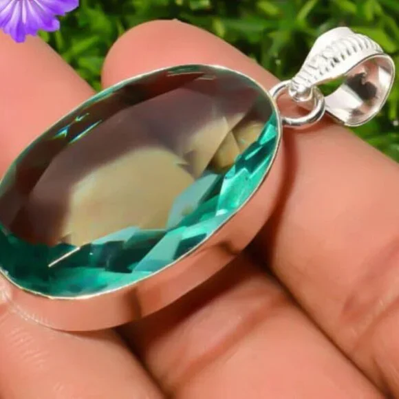 Blue Topaz Gemstone Sterling Silver 925 Silver Pendant Necklace - Picture 2 of 3